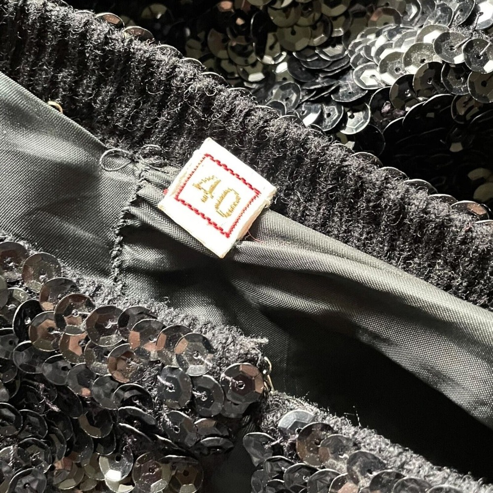 Vintage Black Wool Allover Sequin Sweater Jacket EUR 40 US M Lined Glam Cardigan - Picture 7 of 7